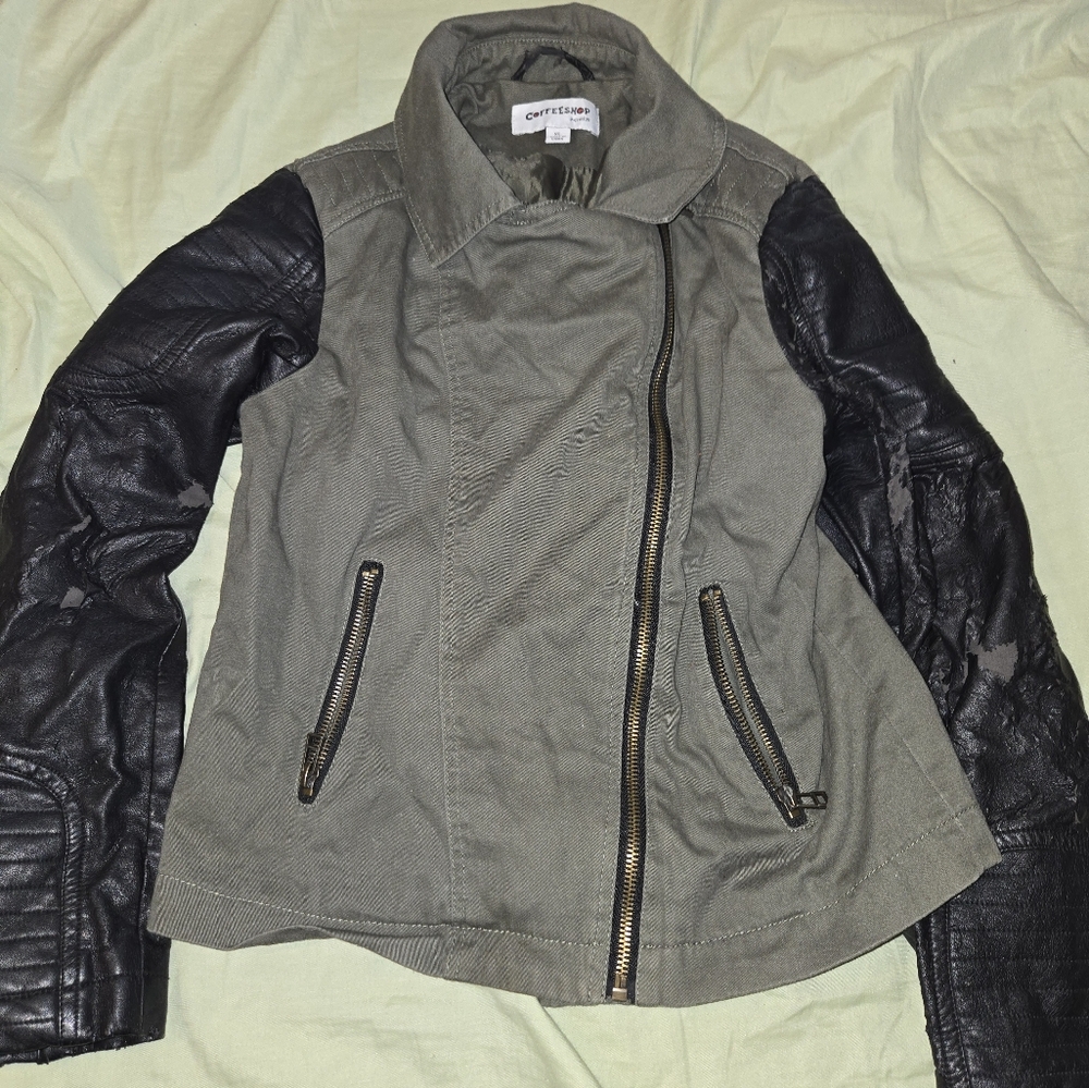CoffeeShop Khaki and Black Bomber Jacket